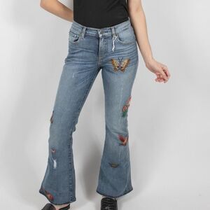 Embroidered Butterfly Flare Jeans
